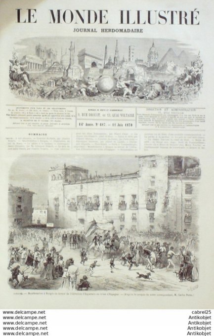 Le Monde illustré 1870 n°687 Siam Bangkok Pierrefonds (60) Egypte Port Said Espagne Burgos