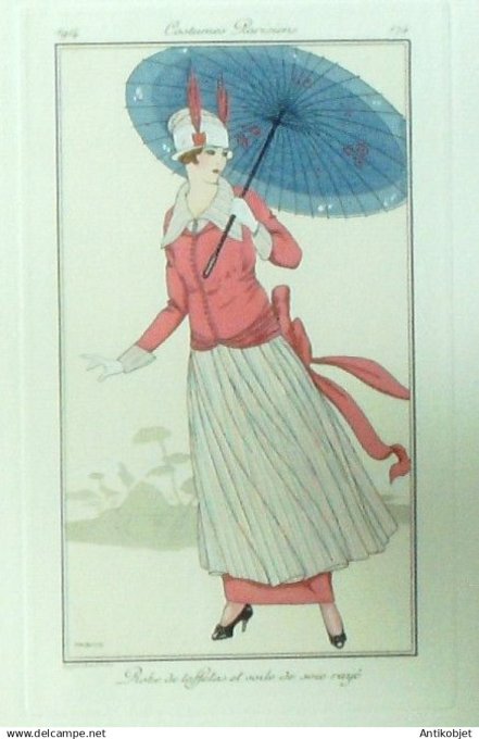 Gravure Costume Parisien 1914 #174 Lorenzi Fabius (eau forte) Robes de Taffetas