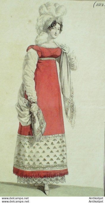 Gravure de mode Costume Parisien 1815 n°1512 Robe de cachemire