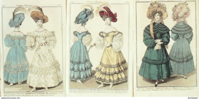 Gravures de mode Costume Parisien 1829 Lot 27 9 pièces
