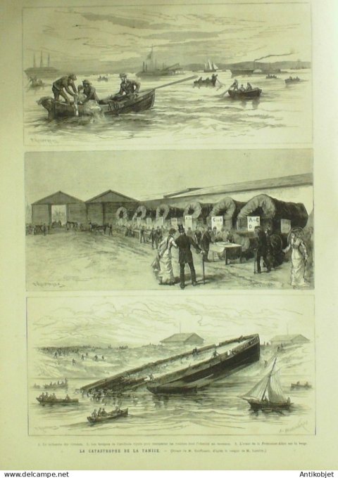 Le Monde illustré 1878 n°1120 Angleterre Tamise Woolwich choc du Bywel-Castle Boulogne sur mer (62)