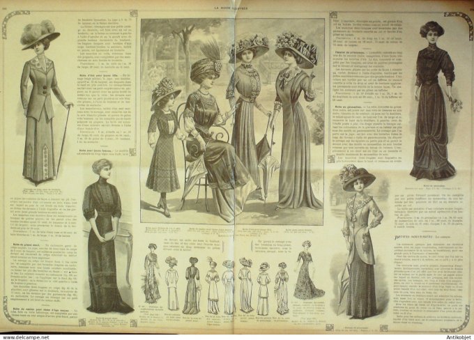 La Mode illustrée journal 1910 n° 13 Toilettes Costumes Passementerie