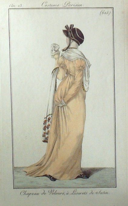 Gravure Mode Costume Parisien 1805 an 13 # 615 (eau forte old Fashion plate