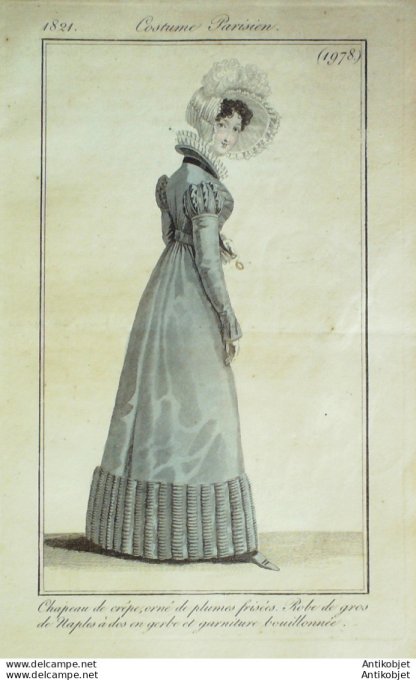 Gravure de mode Costume Parisien 1821 n°1978 Robe de gros de Naple