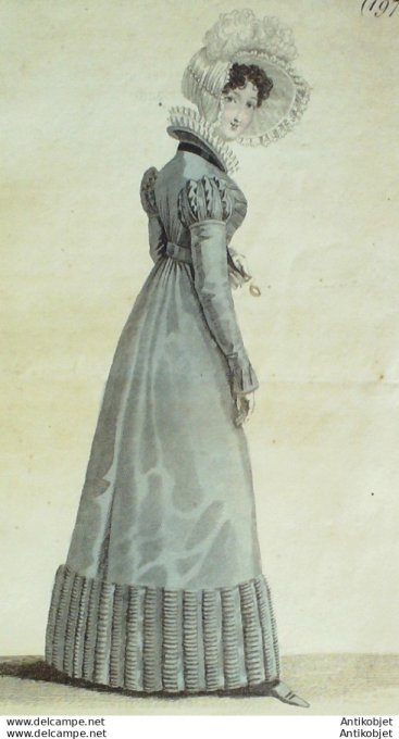 Gravure de mode Costume Parisien 1821 n°1978 Robe de gros de Naple