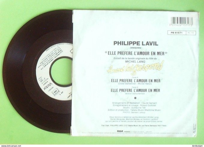Lavil Philippe 45T SP Elle préfère l'amour en mer 1985