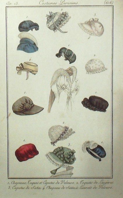 Gravure Mode Costume Parisien 1805 an 13 # 616 (eau forte old Fashion plate