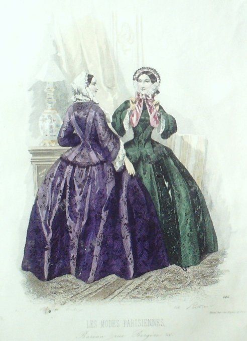 Gravure Les Modes Parisiennes 1851 # 646 Robes en gros de Naples