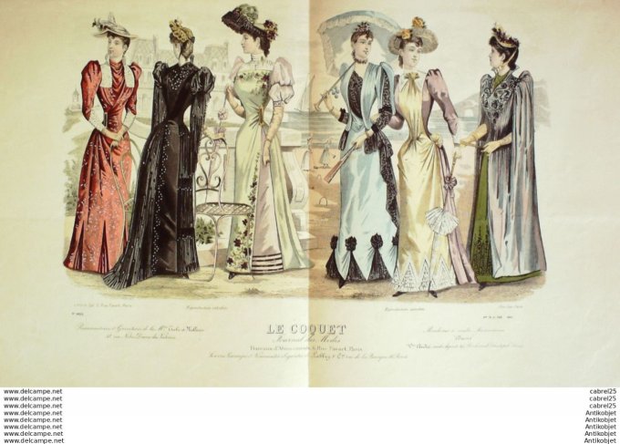 Gravure Mode Le Coquet 1890 # 31 (Old Fashion plate) Maritime