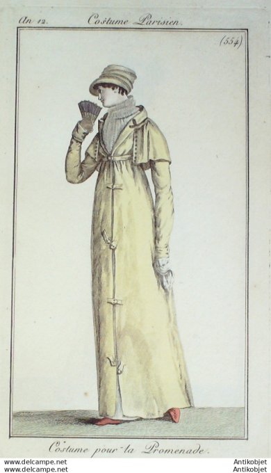 Gravure de mode Costume Parisien 1804 n° 554 (An 12) Costume de promenade