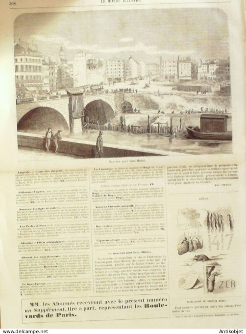 Le Monde illustré 1858 n° 60 Nanterre (92) Brésil Rio-de-Janeiro Dom Pedro Chantilly (60) Fontainebl