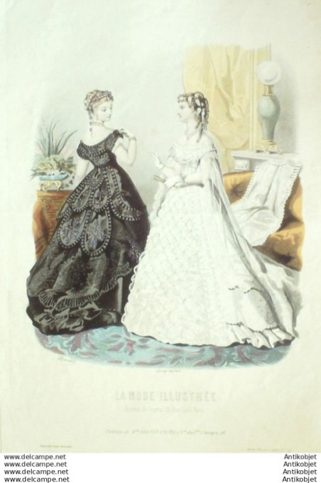 Gravure Mode illustree 1868 # 14 (Old Fashion plate)