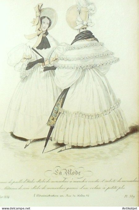Gravure La mode 1834 # 389 (aquarelle old Fashion plate)