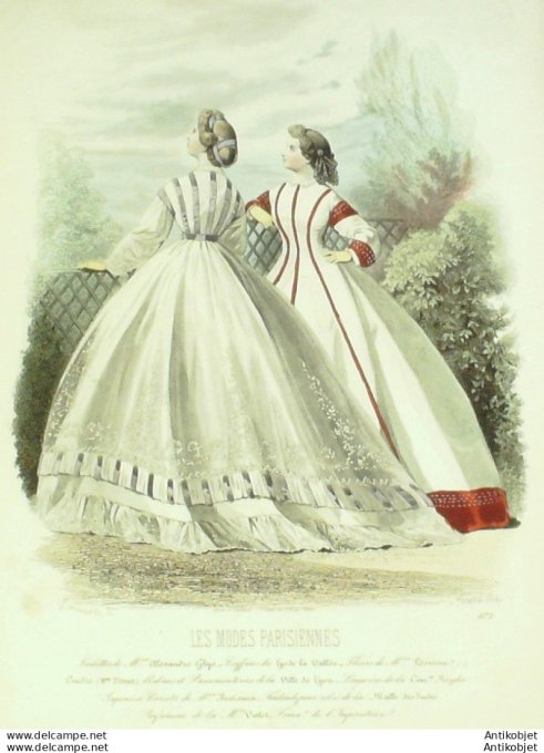 Gravure Les Modes Parisiennes 1865 #1173 Robes gros de Naples Maison Ghys