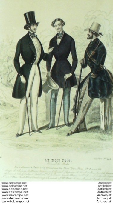 Gravure Mode Le Bon Ton 1840 # 444 (aquarelle old fashion plate)