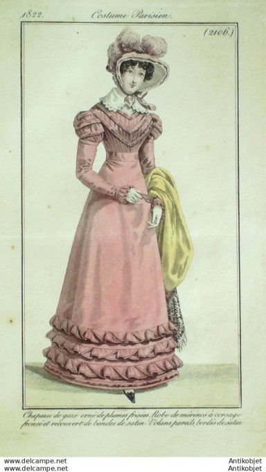 Costume Parisien 1822 # 2106 Robe de Mérinos à corsage froncé