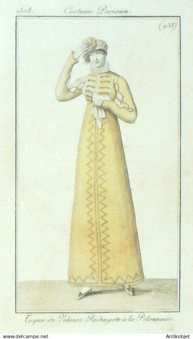 Costume Parisien 1808 # 938 (eau forte) Redingote  à  la Polonnaise