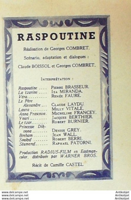 Raspoutine Pierre Brasseur Denise Grey Jean Wall + Film