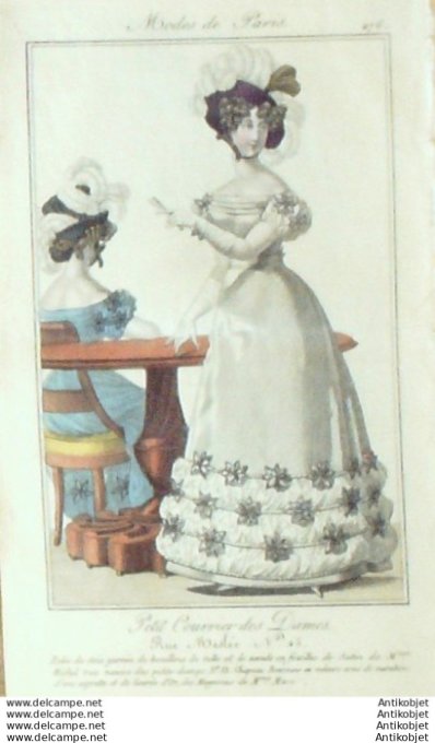 Gravure Mode Courrier des Dames 1825 #  276 (eau forte old Fashion plate)