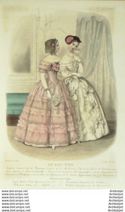 Gravure Mode Le Bon Ton 1849 16 # 12 (aquarelle old fashion plate)