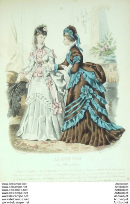 Gravure Mode Le Bon Ton 1873 # 102 (aquarelle old fashion plate)