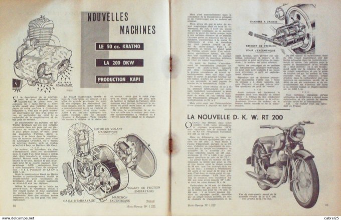 Moto Revue 1955 n° 1222 Sterling 100 moteur Comet Burns Kratmo 50, 200 Dkw Kapi