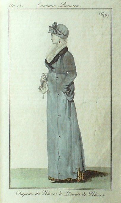 Gravure Mode Costume Parisien 1805 an 13 # 619 (eau forte old Fashion plate
