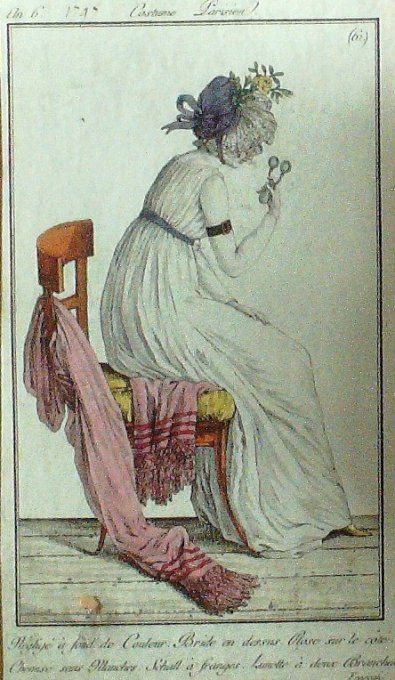 Gravure Mode Costume Parisien 1797 an  6 #  61 (eau forte old Fashion plate