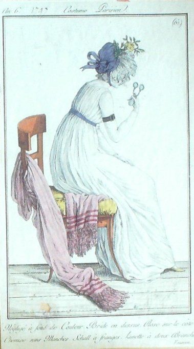 Gravure Mode Costume Parisien 1797 an  6 #  61 (eau forte old Fashion plate