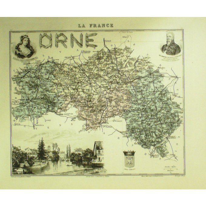 Carte ORNE (61) ALENCON Graveur LECOQ WALTNER BARBIER 1868