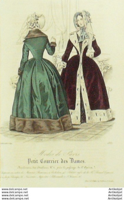 Gravure Mode Courrier des Dames 1842 # 1887 (eau forte old Fashion plate)