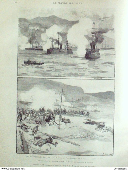 Le Monde illustré 1891 n°1778 Chili Poyo-Alimonte Algérie Biskra Chapu