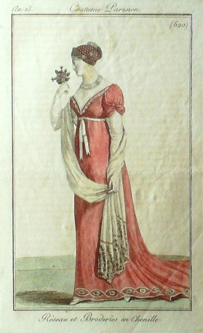 Gravure Mode Costume Parisien 1805 an 13 # 620 (eau forte old Fashion plate