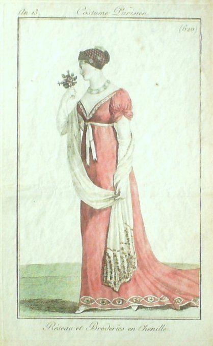 Gravure Mode Costume Parisien 1805 an 13 # 620 (eau forte old Fashion plate