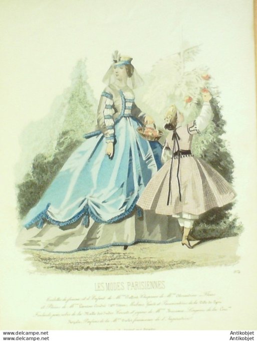 Gravure Les Modes Parisiennes 1865 #1174 Robes printanières Maison Pieffort
