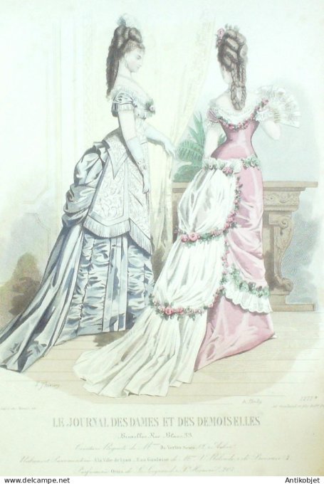 Gravure Mode J.Dames & Demoiselles 1869 # 1277 (Old Fashion plate)