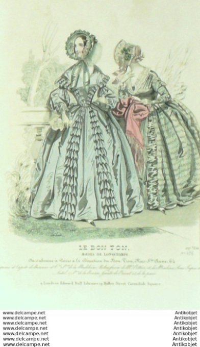 Gravure Mode Le Bon Ton 1840 # 424 (aquarelle old fashion plate)