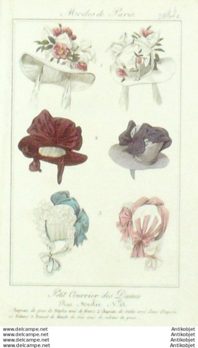 Gravure Mode Courrier des Dames 1825 #  268b (eau forte old Fashion plate)