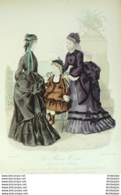 Gravure Mode Le Bon Ton 1873 # 54 (aquarelle old fashion plate)