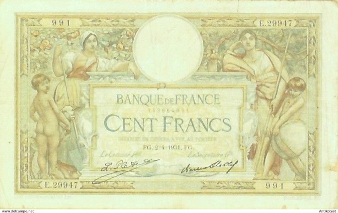 Billet Banque de France 100 francs Luc Olivier Merson Grands Cartouches FG.2=4=1931 AB+