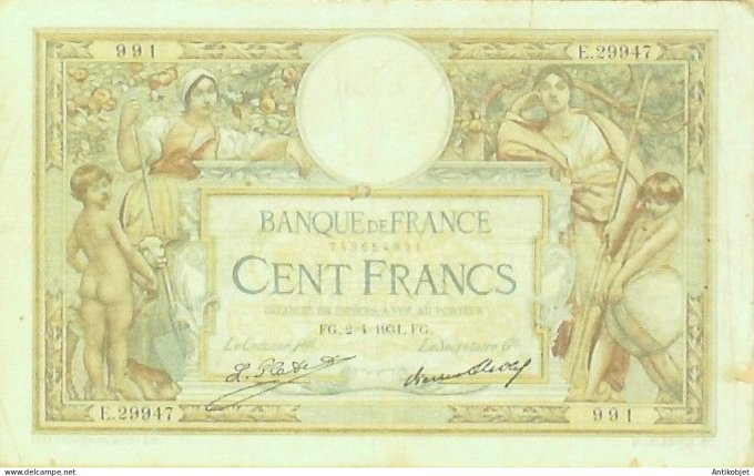 Billet Banque de France 100 francs Luc Olivier Merson Grands Cartouches FG2=4=1931 AB+