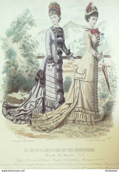 Gravure Mode J.Dames & Demoiselles 1872 # 1512 (Old Fashion plate)