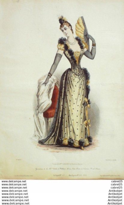 Gravure Mode Le Coquet 1889 # 47 (Old Fashion plate)