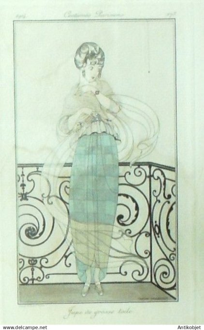 Gravure Costume Parisien 1914 #173b Wegener Gerda (eau forte) Jupe  de Toile