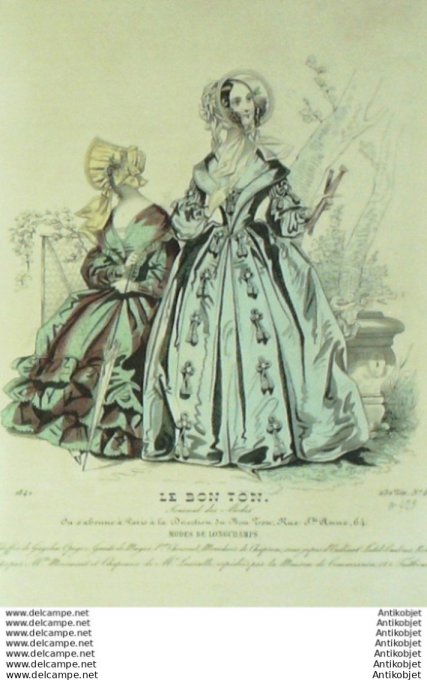 Gravure Mode Le Bon Ton 1840 # 429 (aquarelle old fashion plate)