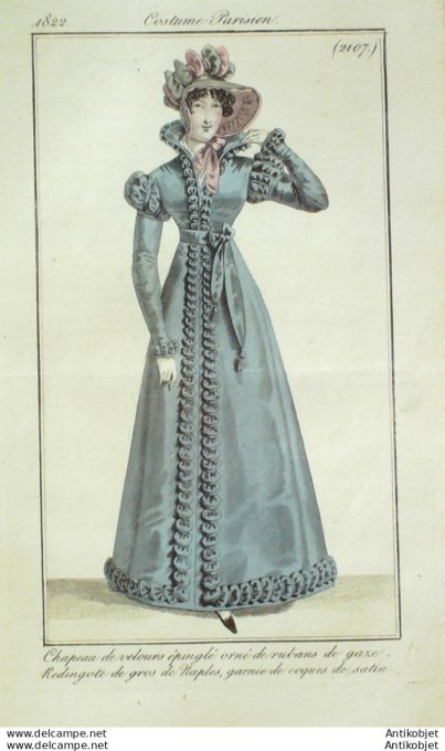 Costume Parisien 1822 # 2107 Redingote gros de Naples coques