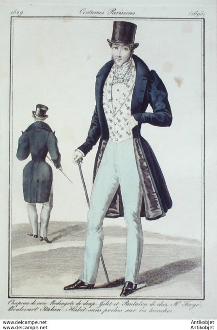 Costume Parisien 1829 # 2695 Redingote de drap homme gilet