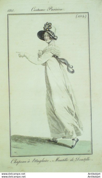 Gravure de mode Costume Parisien 1815 n°1514 Mantille de dentelle