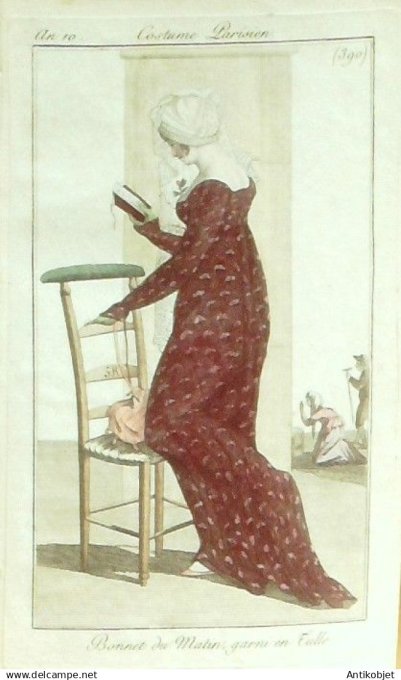 Costume Parisien 1802 an 10 # 390 (eau forte) Bonnet garni de tulle