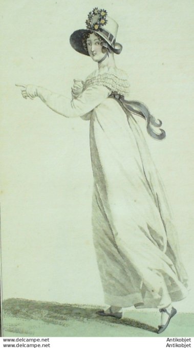 Gravure de mode Costume Parisien 1815 n°1514 Mantille de dentelle